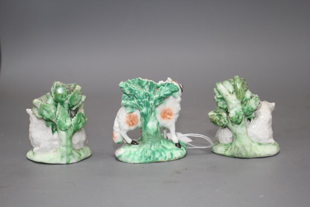 Three Derby figures of two rams and a ewe, late 18th century, H. 7 - 7.2cm